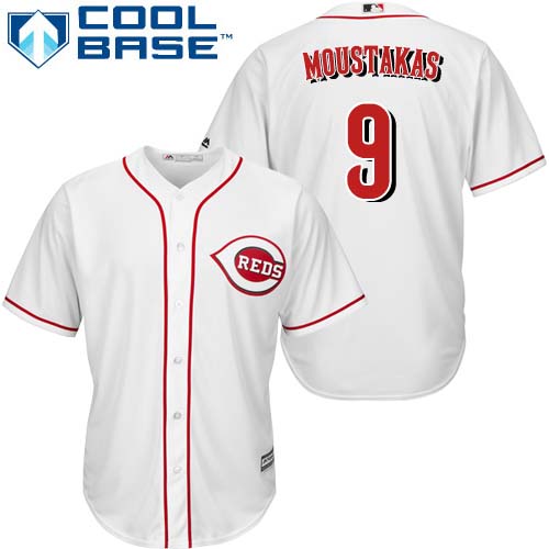 Reds #9 Mike Moustakas White New Cool Base Stitched MLB Jersey Reds #9 Mike Moustakas White New Cool Base Stitched MLB Jersey