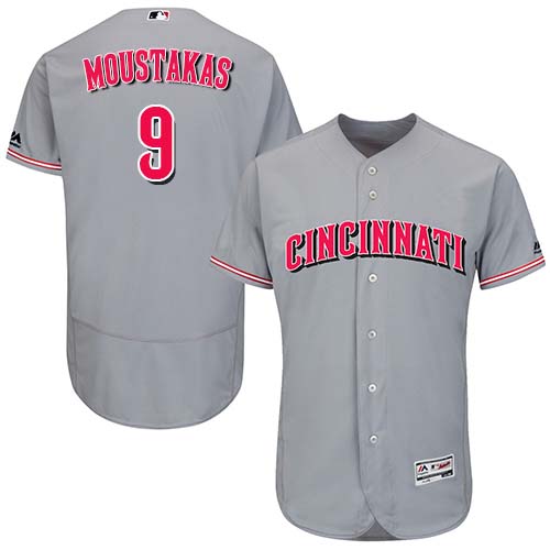 Reds #9 Mike Moustakas Grey Flexbase Authentic Collection Stitched MLB Jersey