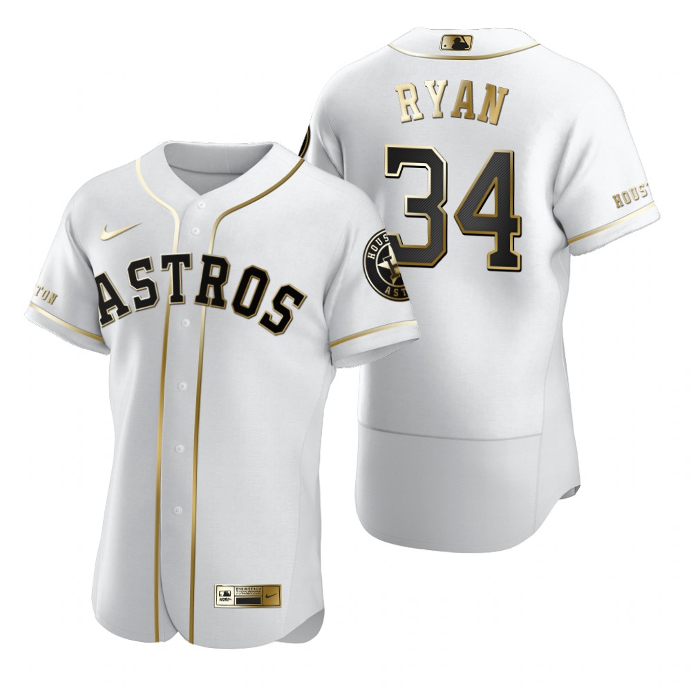 Houston Astros #34 Nolan Ryan White Nike Men's Authentic Golden Edition MLB Jersey