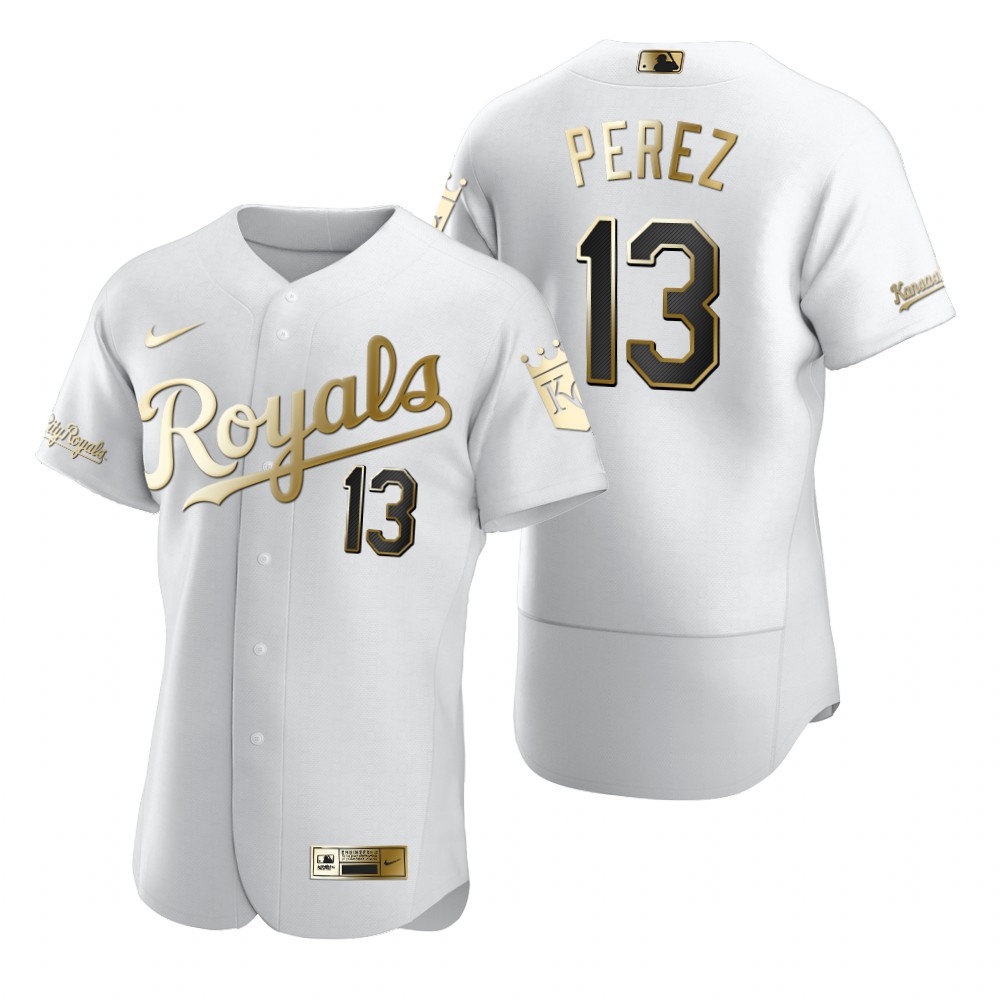 Kansas City Royals #13 Salvador Perez White Nike Men's Authentic Golden Edition MLB Jersey