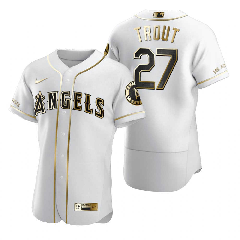 Los Angeles Angels #27 Mike Trout White Nike Men's Authentic Golden Edition MLB Jersey