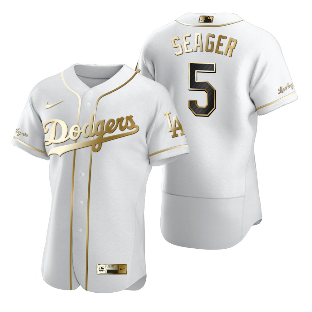 Los Angeles Dodgers #5 Corey Seager White Nike Men's Authentic Golden Edition MLB Jersey