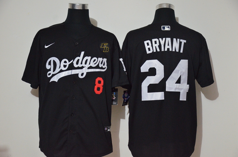 Los Angeles Dodgers #8 #24 Kobe Bryant Men's Nike Black Cool Base 2020 KB Patch MLB Jersey