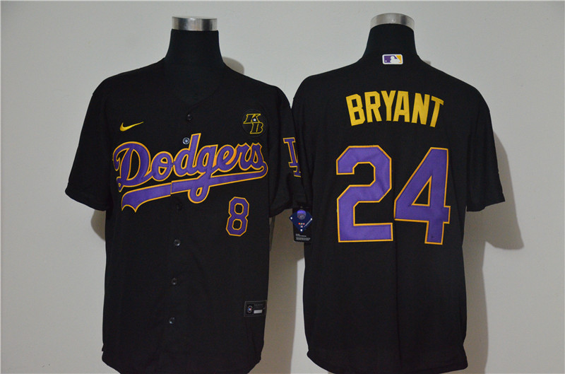 Los Angeles Dodgers #8 #24 Kobe Bryant Men's Nike Black Purple No. Cool Base 2020 KB Patch MLB Jersey