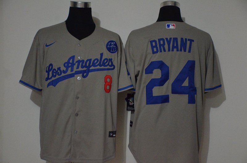 Los Angeles Dodgers #8 #24 Kobe Bryant Men's Nike Grey Cool Base 2020 KB Patch MLB Jersey