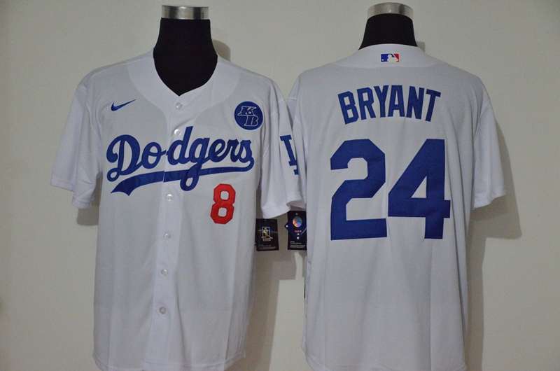 Los Angeles Dodgers #8 #24 Kobe Bryant Men's Nike White Cool Base 2020 KB Patch MLB Jersey