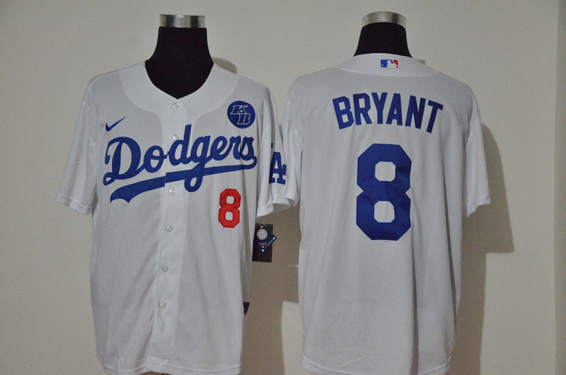 Los Angeles Dodgers #8 Kobe Bryant Men's Nike White Cool Base KB Patch MLB Jersey