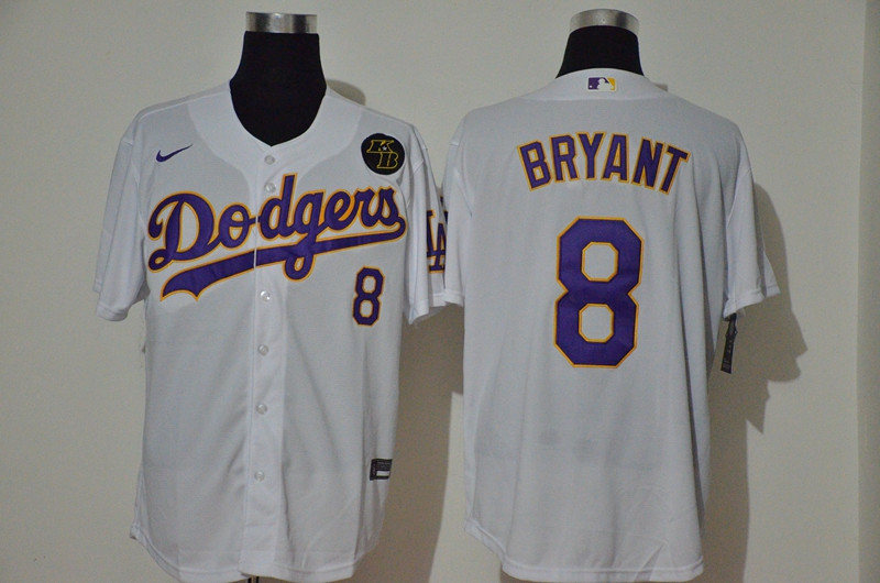 Los Angeles Dodgers #8 Kobe Bryant Men's Nike White Purple No. Cool Base KB Patch MLB Jersey