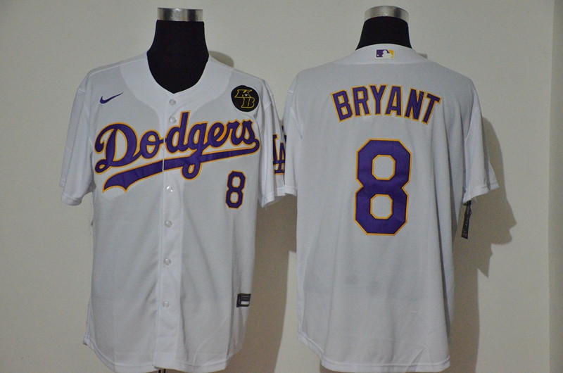 Los Angeles Dodgers #8 Kobe Bryant Men's Nike White Purple No. Cool Base KB Patch MLB Jersey Los Angeles Dodgers #8 Kobe Bryant Men's Nike White Purple No. Cool Base KB Patch MLB Jersey