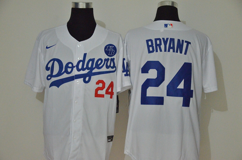 Los Angeles Dodgers #24 Kobe Bryant Men's Nike White Cool Base KB Patch MLB Jersey