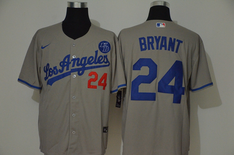 Los Angeles Dodgers #24 Kobe Bryant Men's Nike Grey Cool Base 2020 KB Patch MLB Jersey