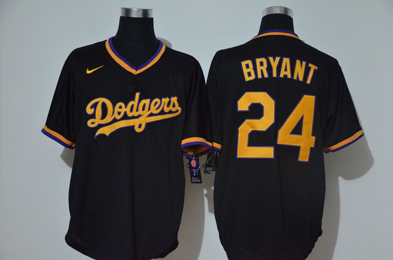 Los Angeles Dodgers #24 Kobe Bryant Men's Nike Black Golden No. Cool Base MLB Jersey