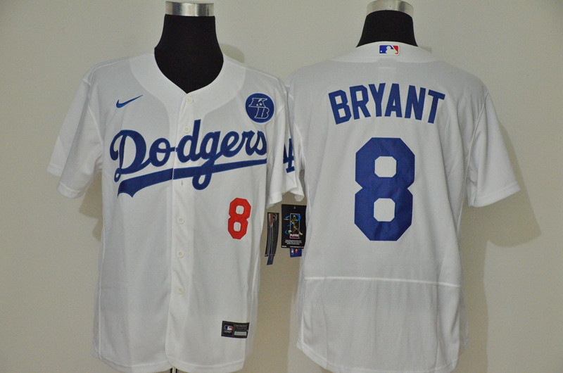 Los Angeles Dodgers #8 Kobe Bryant Men's Nike White Authentic KB Patch MLB Jersey