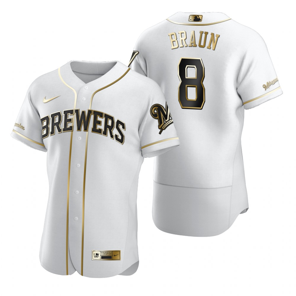 Milwaukee Brewers #8 Ryan Braun White Nike Men's Authentic Golden Edition MLB Jersey