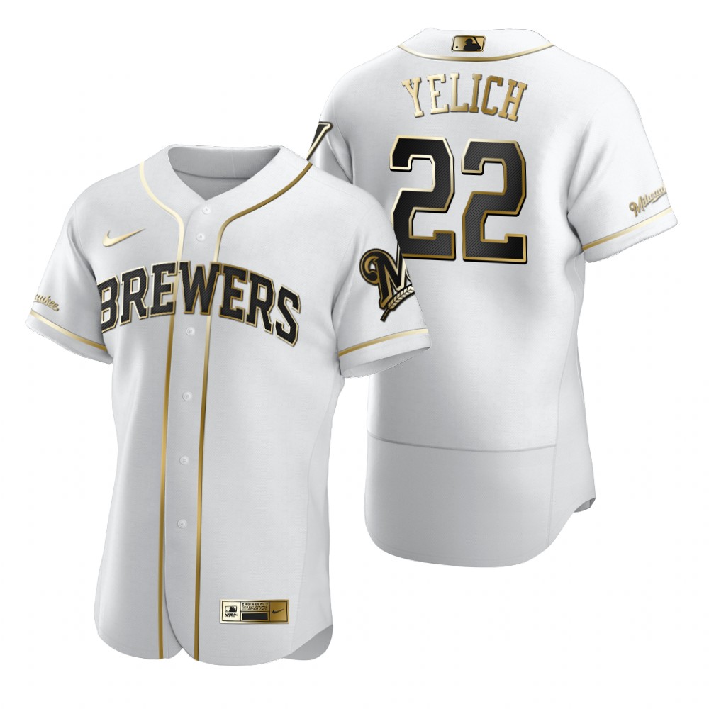 Milwaukee Brewers #22 Christian Yelich White Nike Men's Authentic Golden Edition MLB Jersey