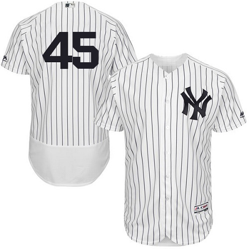 Yankees #45 Gerrit Cole White Strip Flexbase Authentic Collection Stitched MLB Jersey