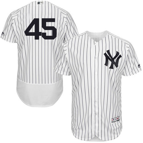 Yankees #45 Gerrit Cole White Strip Flexbase Authentic Collection Stitched MLB Jersey