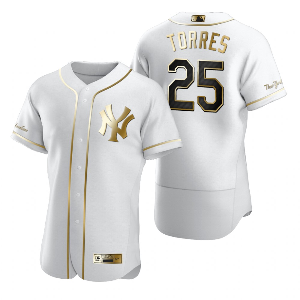 New York Yankees #25 Gleyber Torres White Nike Men's Authentic Golden Edition MLB Jersey