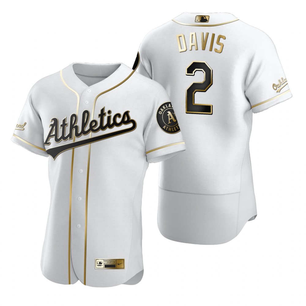 Oakland Athletics #2 Khris Davis White Nike Men's Authentic Golden Edition MLB Jersey Oakland Athletics #2 Khris Davis White Nike Men's Authentic Golden Edition MLB Jersey