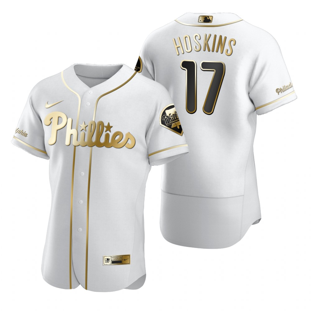 Philadelphia Phillies #17 Rhys Hoskins White Nike Men's Authentic Golden Edition MLB Jersey