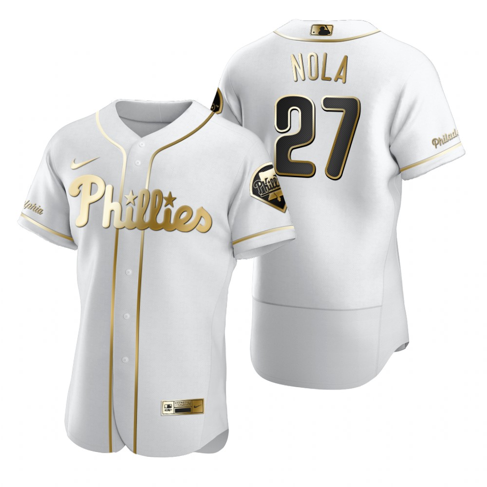 Philadelphia Phillies #27 Aaron Nola White Nike Men's Authentic Golden Edition MLB Jersey