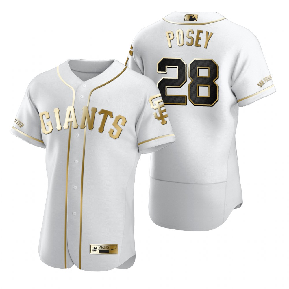 San Francisco Giants #28 Buster Posey White Nike Men's Authentic Golden Edition MLB Jersey