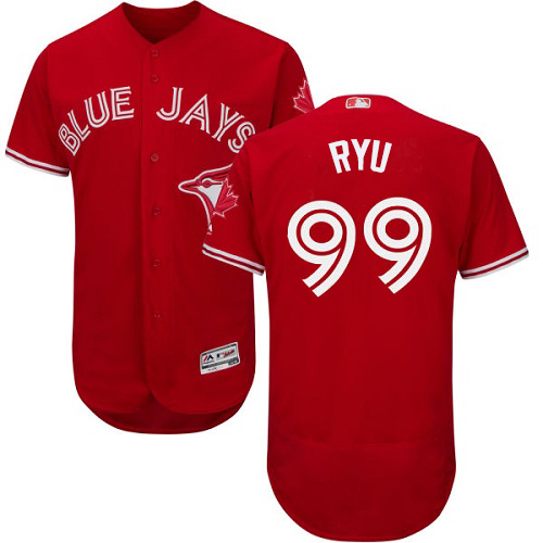 Blue Jays #99 Hyun-Jin Ryu Red Flexbase Authentic Collection Canada Day Stitched MLB Jersey