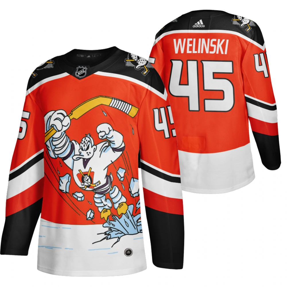 Anaheim Ducks #45 Andy Welinski Red Men's Adidas 2020-21 Alternate Authentic Player NHL Jersey