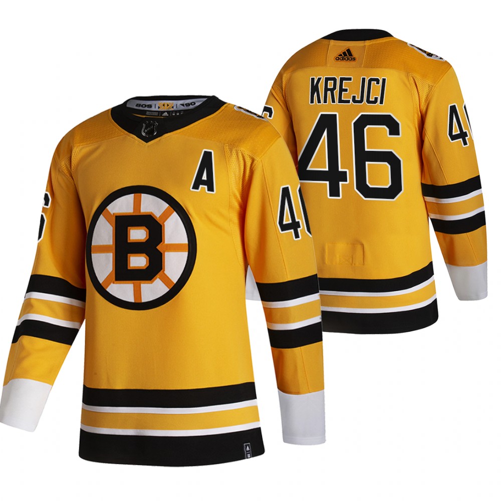 Boston Bruins #46 David Krejci Yellow Men's Adidas 2020-21 Alternate Authentic Player NHL Jersey