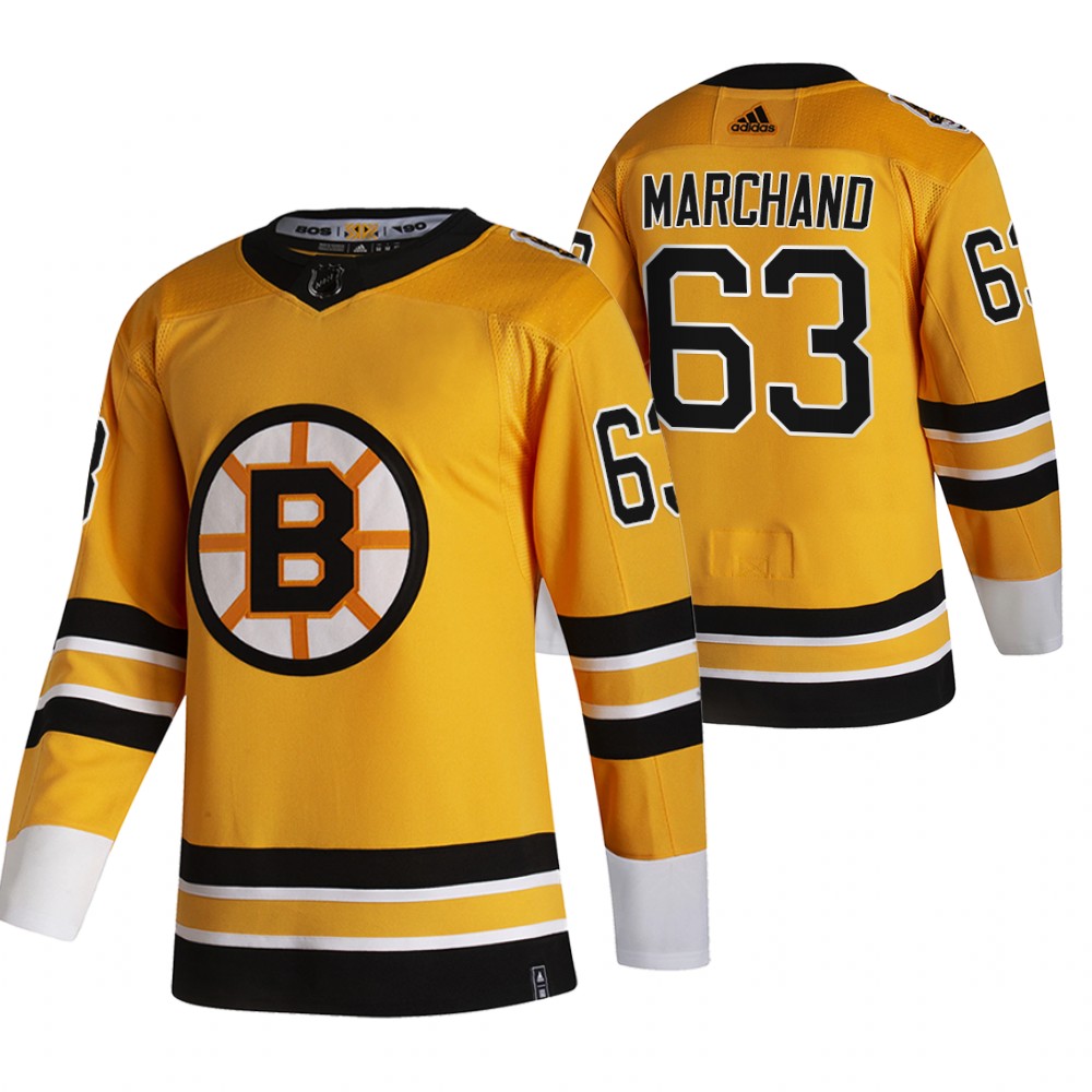 Boston Bruins #63 Brad Marchand Yellow Men's Adidas 2020-21 Alternate Authentic Player NHL Jersey