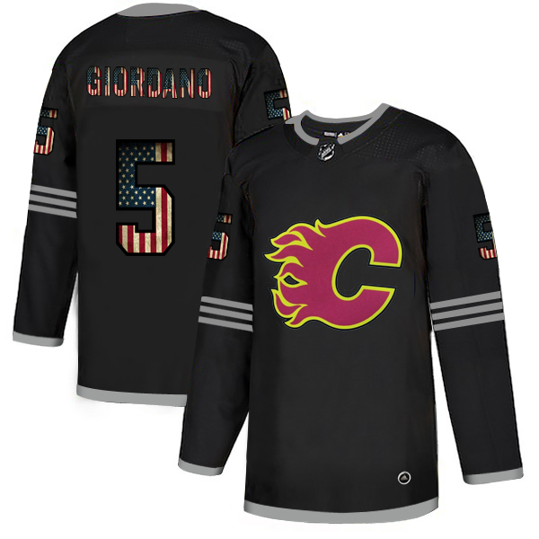 Calgary Flames #5 Mark Giordano Adidas Men's Black USA Flag Limited NHL Jersey