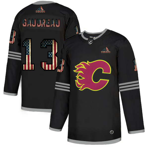 Calgary Flames #13 Johnny Gaudreau Adidas Men's Black USA Flag Limited NHL Jersey