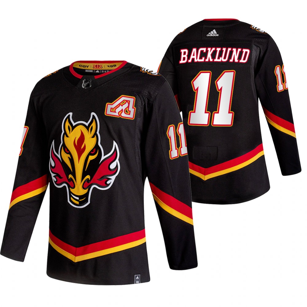 Calgary Flames #11 Mikael Backlund Black Men's Adidas 2020-21 Reverse Retro Alternate NHL Jersey