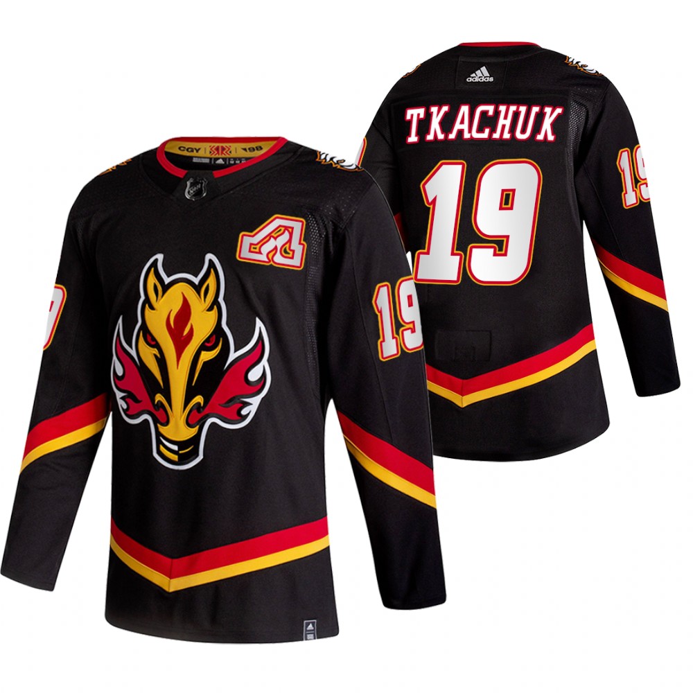 Calgary Flames #19 Matthew Tkachuk Black Men's Adidas 2020-21 Reverse Retro Alternate NHL Jersey