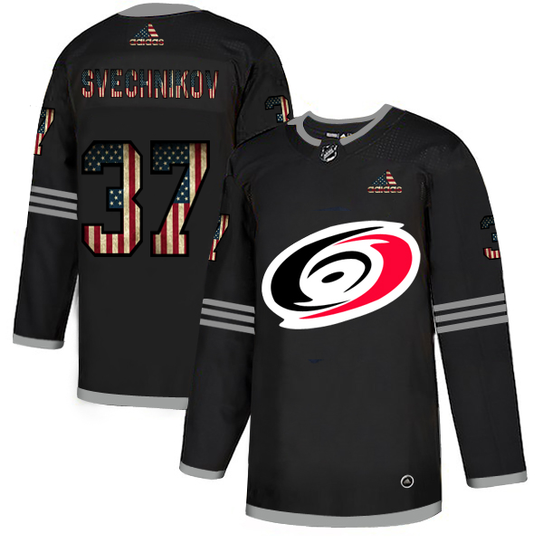 Carolina Hurricanes #37 Andrei Svechnikov Adidas Men's Black USA Flag Limited NHL Jersey