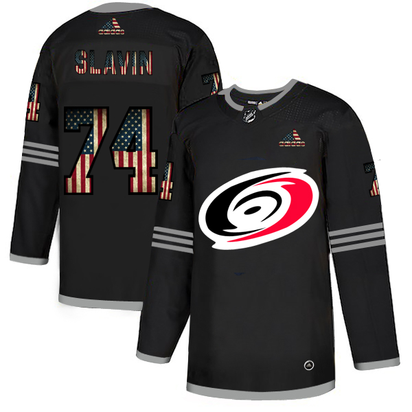 Carolina Hurricanes #74 Jaccob Slavin Adidas Men's Black USA Flag Limited NHL Jersey