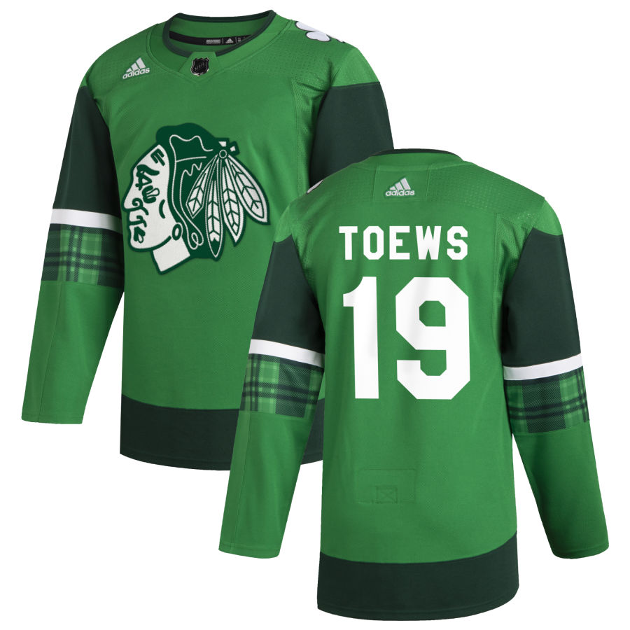 Chicago Blackhawks #19 Jonathan Toews Men's Adidas 2020 St. Patrick's Day Stitched NHL Jersey Green