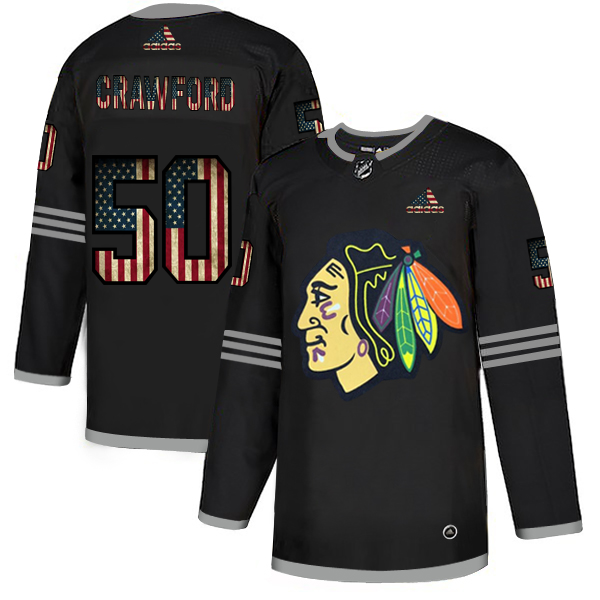 Chicago Blackhawks #50 Corey Crawford Adidas Men's Black USA Flag Limited NHL Jersey