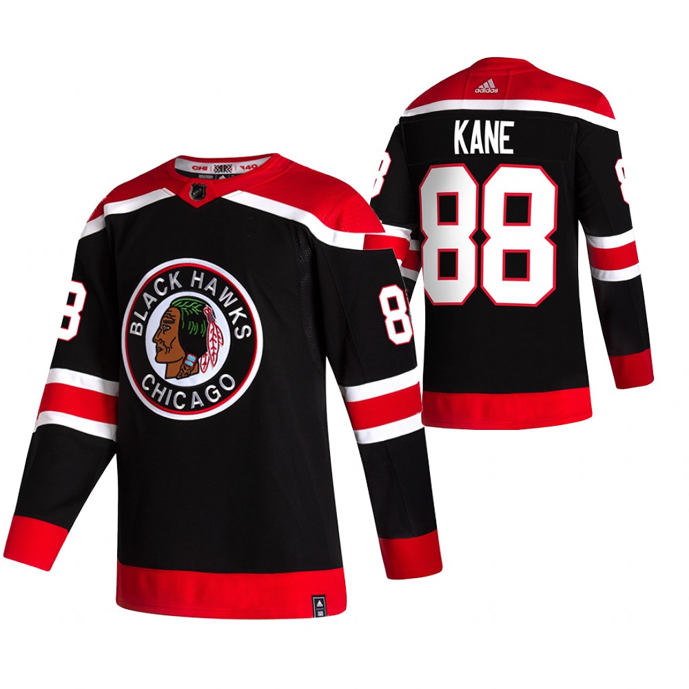 Chicago Blackhawks #88 Patrick Kane Black Men's Adidas 2020-21 Reverse Retro Alternate NHL Jersey