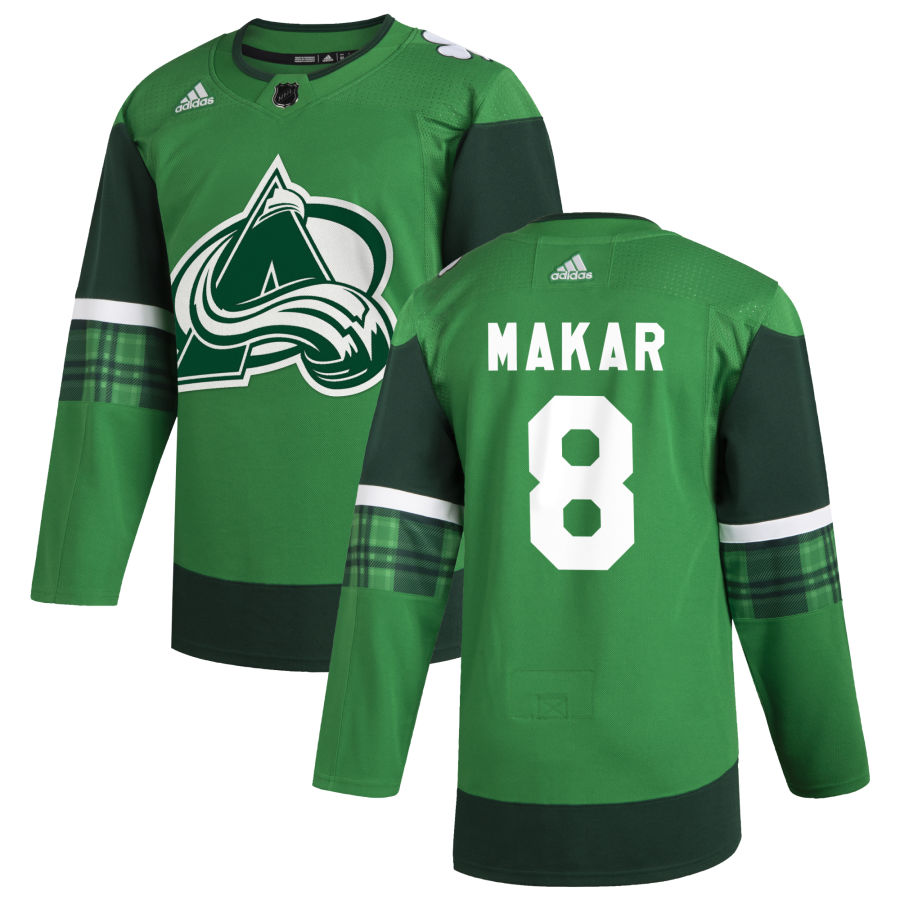 Colorado Avalanche #8 Cale Makar Men's Adidas 2020 St. Patrick's Day Stitched NHL Jersey Green