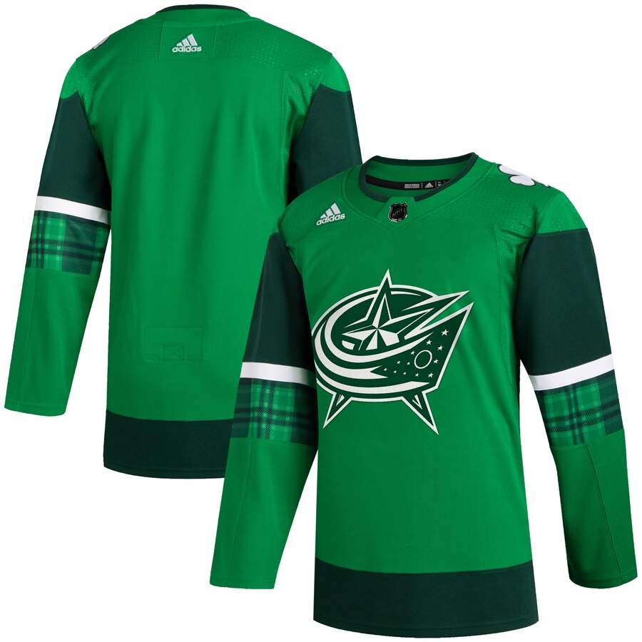 Columbus Blue Jackets Blank Men's Adidas 2020 St. Patrick's Day Stitched NHL Jersey Green