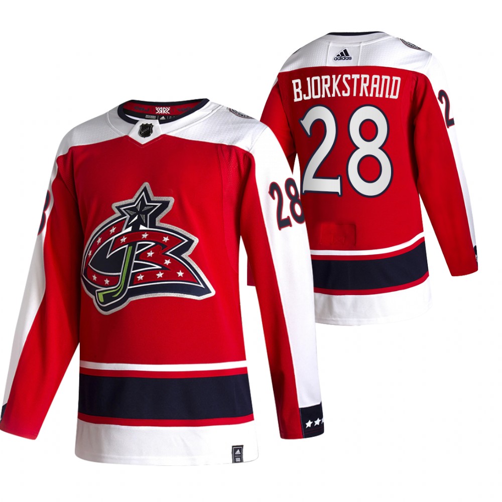 Columbus Blue Jackets #28 Oliver Bjorkstrand Red Men's Adidas 2020-21 Alternate Authentic Player NHL Jersey