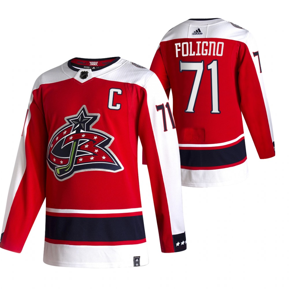 Columbus Blue Jackets #71 Nick Foligno Red Men's Adidas 2020-21 Alternate Authentic Player NHL Jersey
