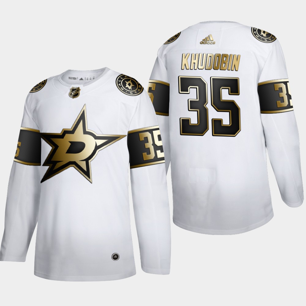 Dallas Stars #35 Anton Khudobin Men's Adidas White Golden Edition Limited Stitched NHL Jersey