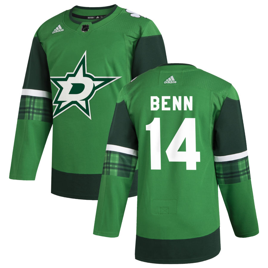 Dallas Stars #14 Jamie Benn Men's Adidas 2020 St. Patrick's Day Stitched NHL Jersey Green