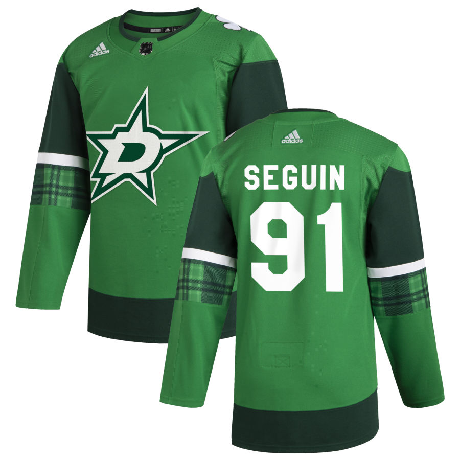 Dallas Stars #91 Tyler Seguin Men's Adidas 2020 St. Patrick's Day Stitched NHL Jersey Green