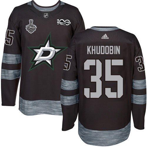 Adidas Stars #35 Anton Khudobin Black 1917-2017 100th Anniversary 2020 Stanley Cup Final Stitched NHL Jersey
