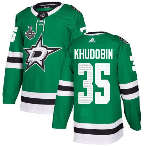 Adidas Stars #35 Anton Khudobin Green Home Authentic 2020 Stanley Cup Final Stitched NHL Jersey