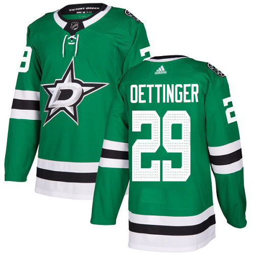 Adidas Stars #29 Jake Oettinger Green Home Authentic Stitched NHL Jersey