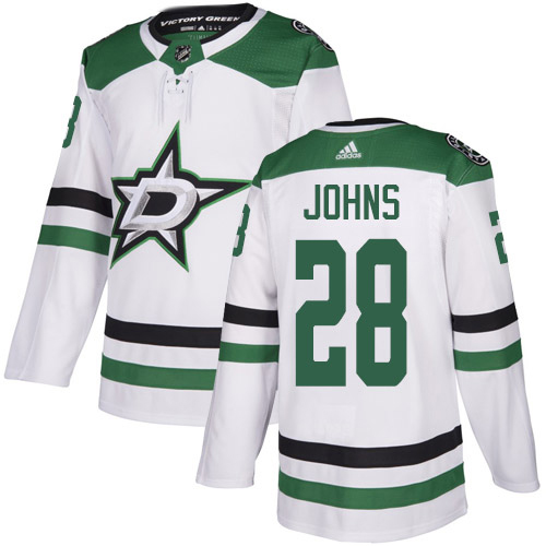 Adidas Stars #28 Stephen Johns White Road Authentic Stitched NHL Jersey